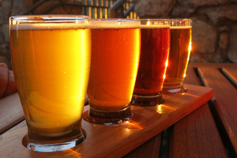 Colorful beer flight