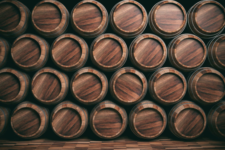 3d rendering wooden barrels background